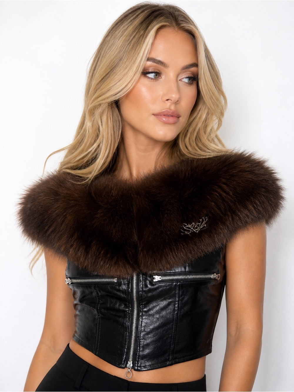 AKIRA Faux Leather Corset Top w/ Fur Trim | Black Multi | NWT | S/M/L